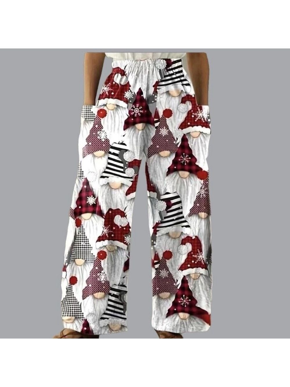 Gnome Pants Extra Wide Leg With Holiday Gnome Pattern And Pockets Christmas XL